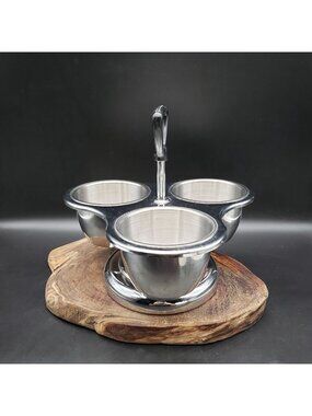 Vintage Bloomfield Stainless Condiment Server Lazy Susan Relish Set 3 Bowl